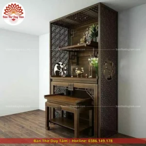Mẫu phòng thờ đẹp gia tiên chất liệu gỗ sồi, bàn thờ gỗ hiện đại PT77