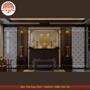 Mẫu phòng thờ đẹp gia tiên chất liệu gỗ sồi, bàn thờ gỗ hiện đại PT78