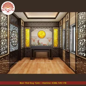 Mẫu phòng thờ đẹp gia tiên chất liệu gỗ sồi, bàn thờ gỗ hiện đại PT79