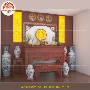 Mẫu phòng thờ đẹp gia tiên chất liệu gỗ sồi, bàn thờ gỗ hiện đại PT8