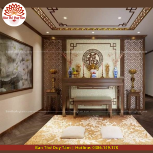 Mẫu phòng thờ đẹp gia tiên chất liệu gỗ sồi, bàn thờ gỗ hiện đại P83
