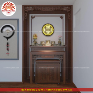 Mẫu phòng thờ đẹp gia tiên chất liệu gỗ sồi, bàn thờ gỗ hiện đại PT99